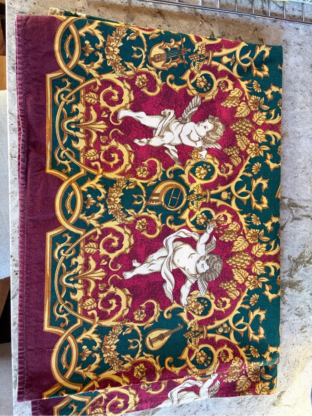 Vintage Wilton Court Baroque Cherub Tablecloth 100% Cotton Rectangle 60x80